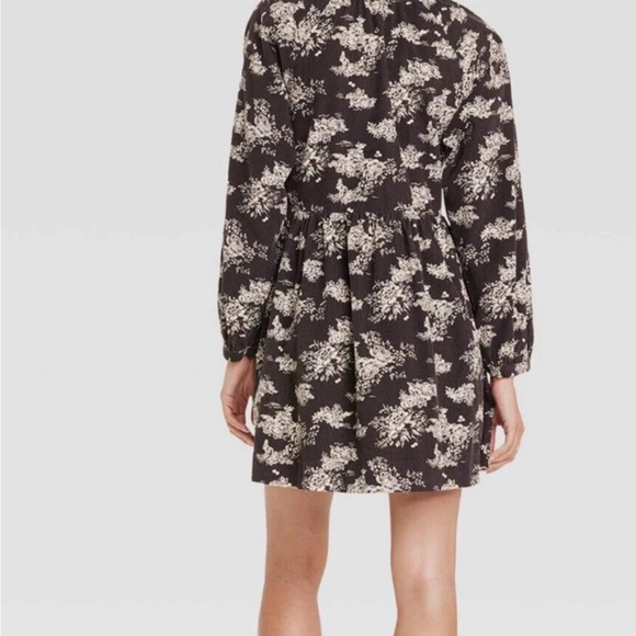 Corduroy Long Sleeves Cottagecore Floral Mini Dress Size S - Picture 2 of 6